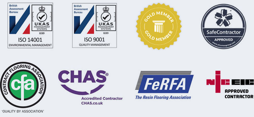 ISO 14001, ISO 9001, Constructionline Gold Member, SafeContractor Approved, CFA, CHAS Accredited Contractor, FeRFA, NICEIC Approved Contractor