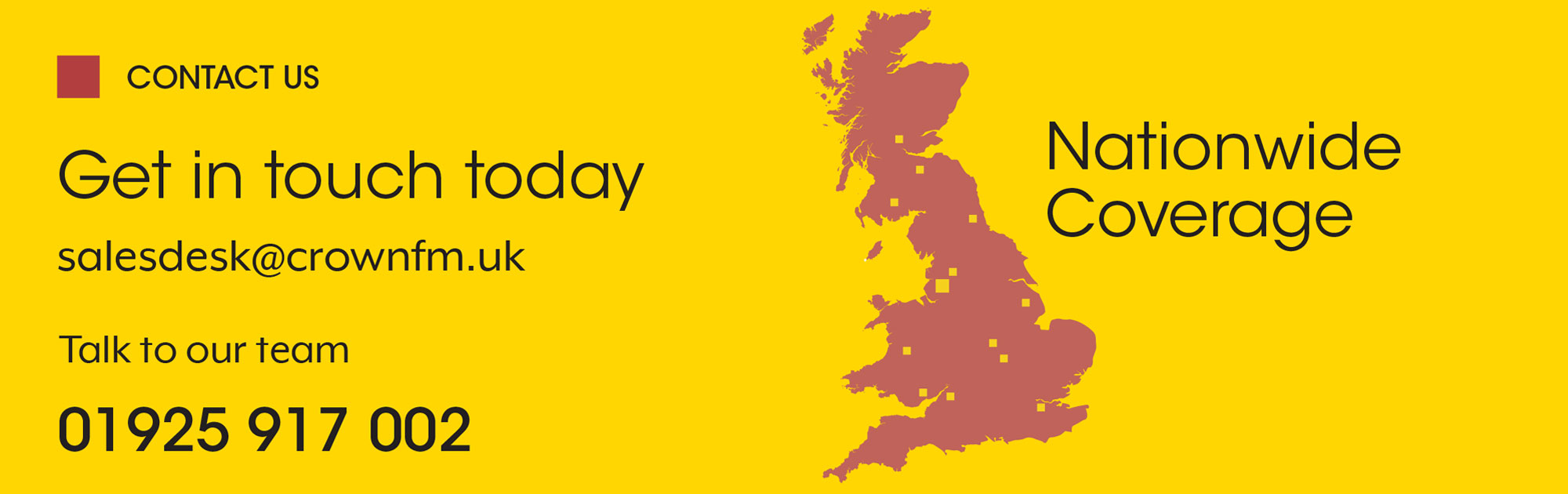 Get in touch today - Talk to our team 01925 917 002. Nationwide coverage